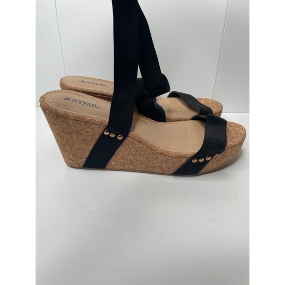 Justfab women's sandals wedge heel black size 11 - Picture 3 of 8